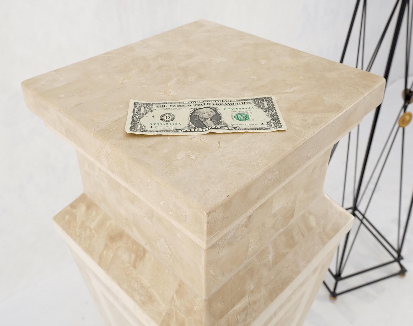 EstablishedLines Mid Century Tessellated Stone Inlay Square Tapered Shape Decorative Pedestal