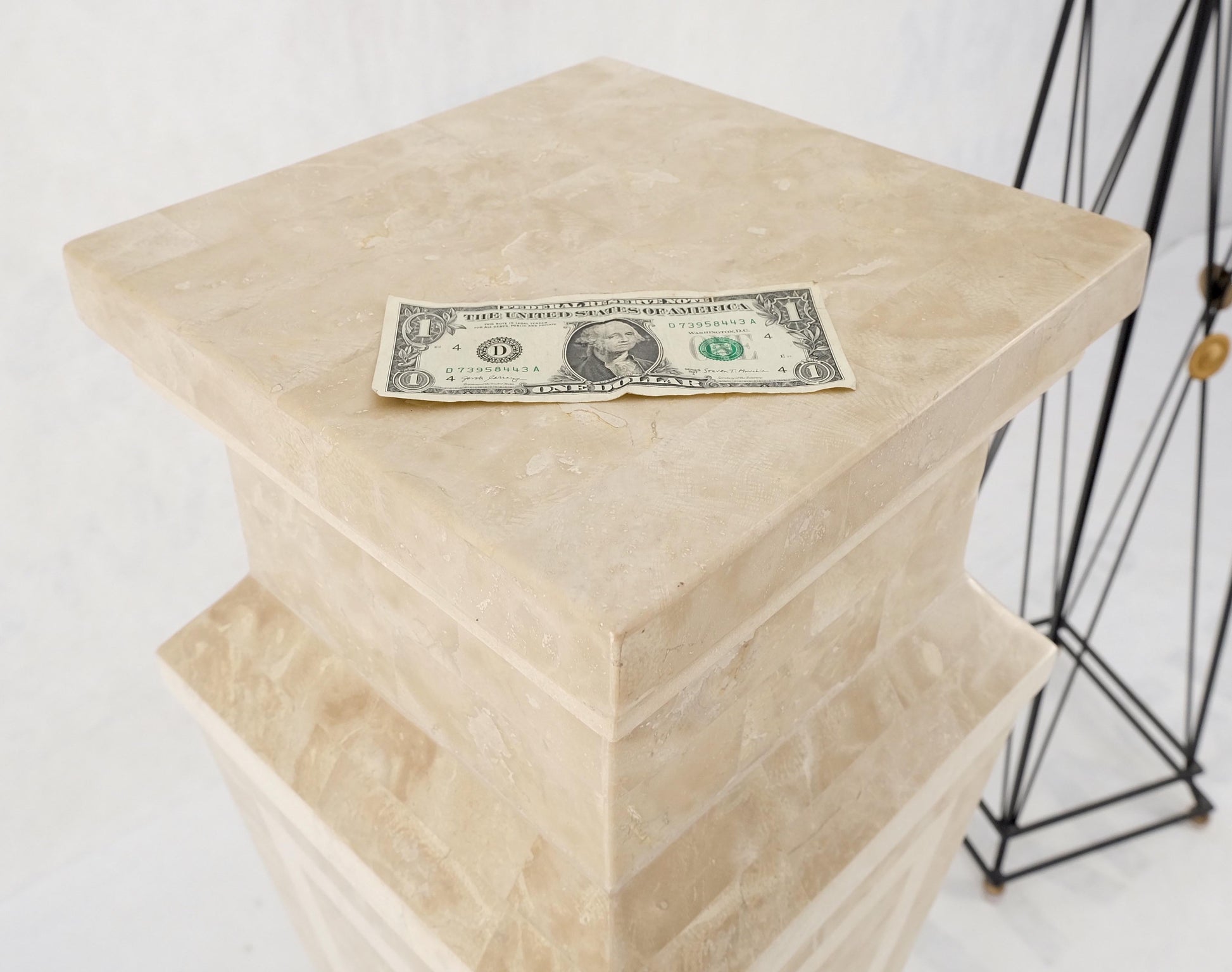 EstablishedLines Mid Century Tessellated Stone Inlay Square Tapered Shape Decorative Pedestal