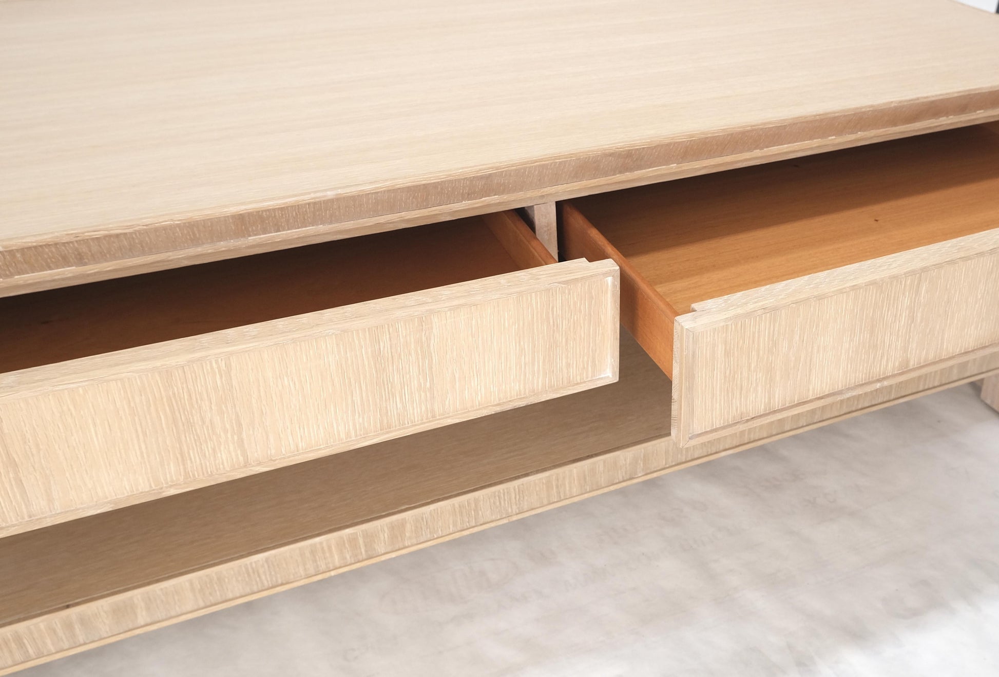 Cerused White Oak Two Drawers One Shelf Mid Century Modern Coffee Table MINT!