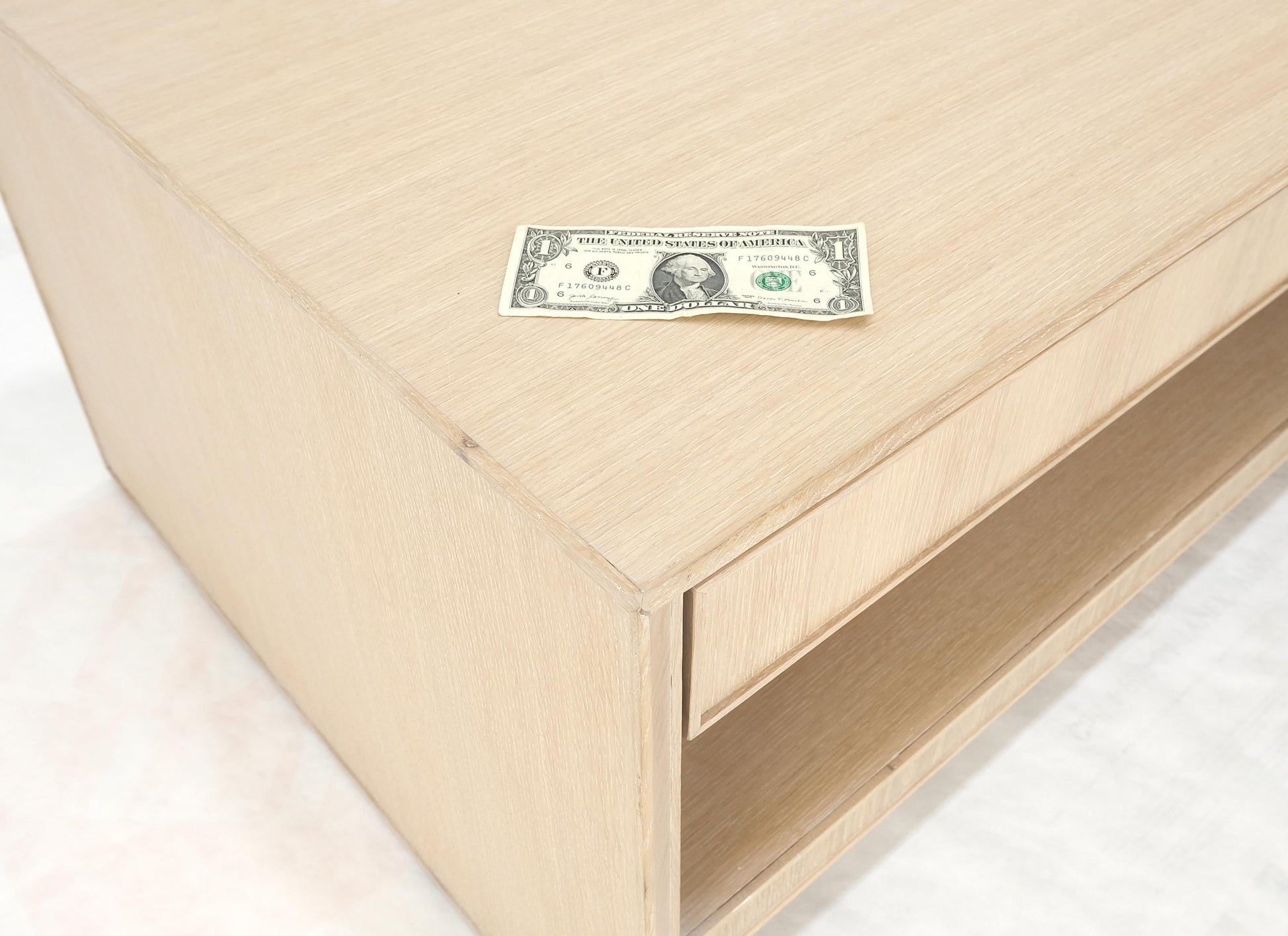 Cerused White Oak Two Drawers One Shelf Mid Century Modern Coffee Table MINT!