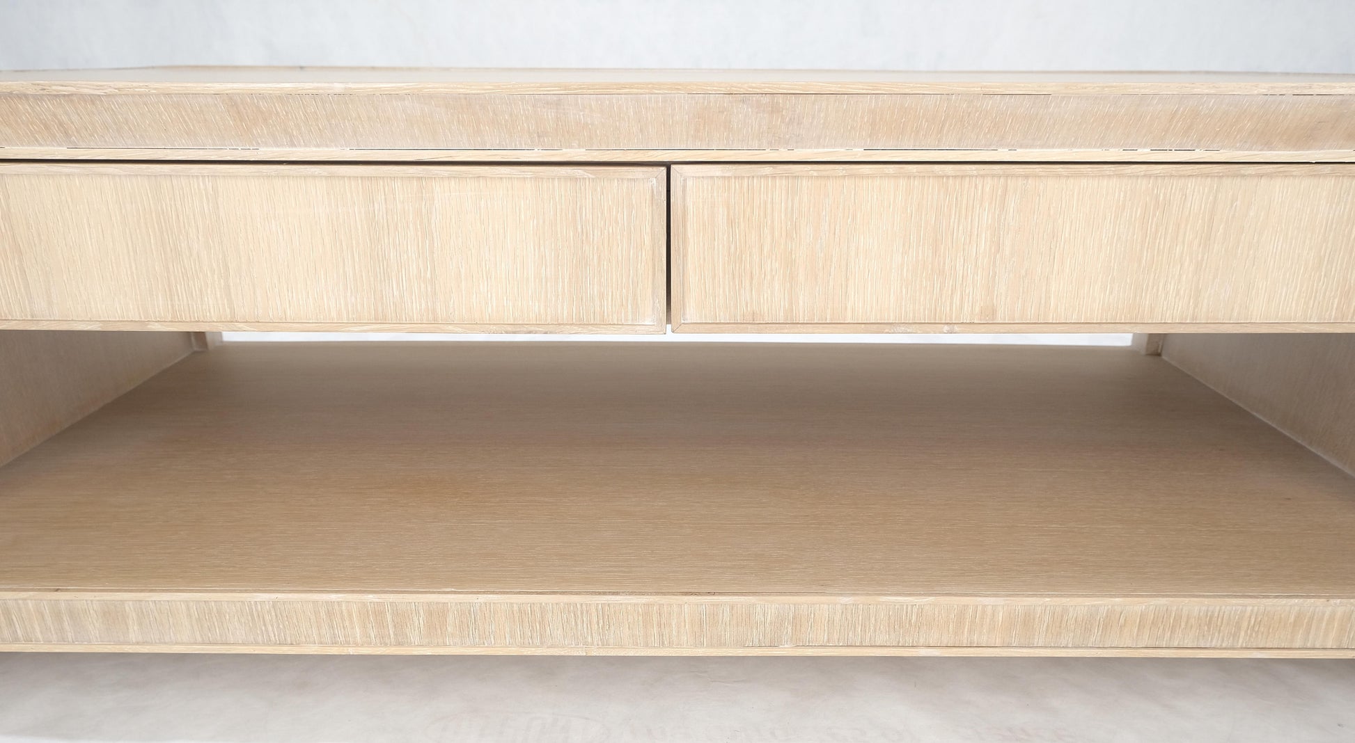 Cerused White Oak Two Drawers One Shelf Mid Century Modern Coffee Table MINT!