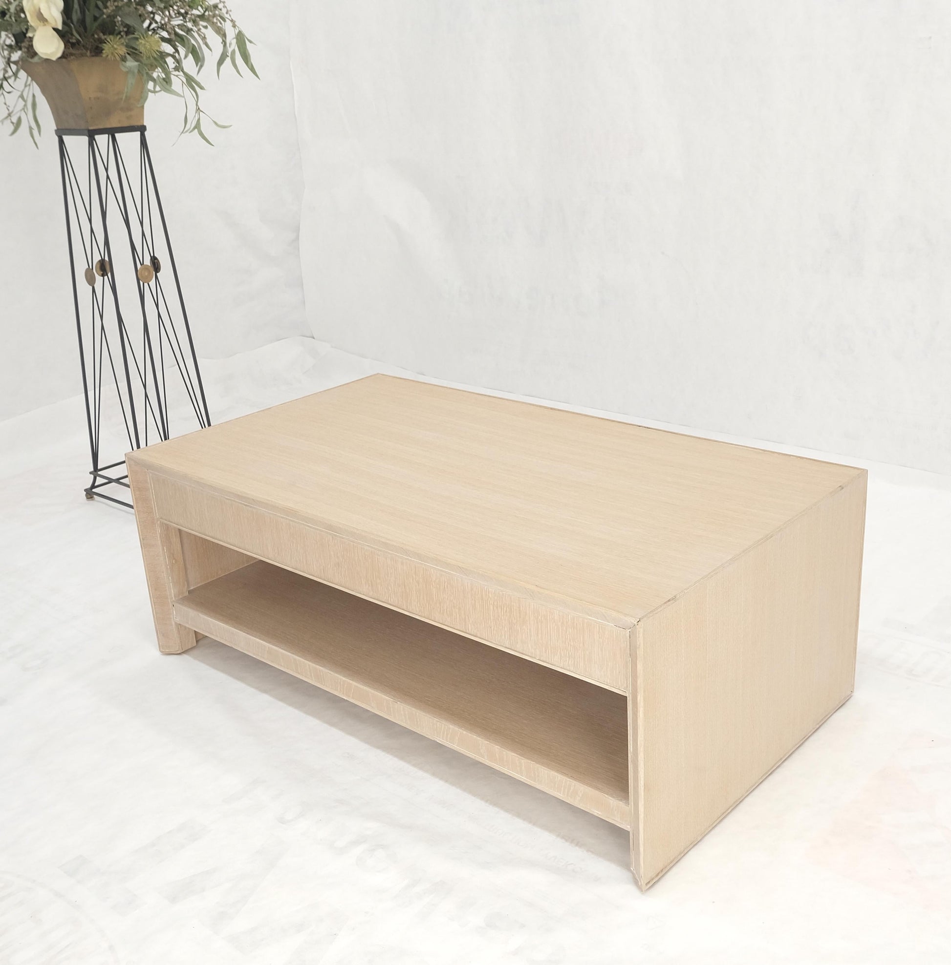 Cerused White Oak Two Drawers One Shelf Mid Century Modern Coffee Table MINT!