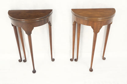 EstablishedLines Pair Walnut Baker Demilune Flip Top Round End Side Console Occasional Table MINT
