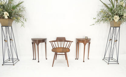 EstablishedLines Pair Walnut Baker Demilune Flip Top Round End Side Console Occasional Table MINT