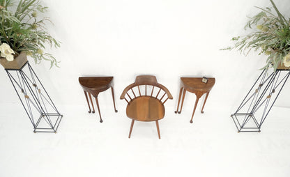 EstablishedLines Pair Walnut Baker Demilune Flip Top Round End Side Console Occasional Table MINT