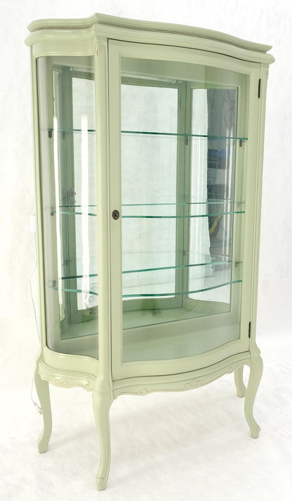 EstablishedLines 1920s Curved Glass Light Olive Tone Lacquer Finish Curio Display Cabinet MINT!