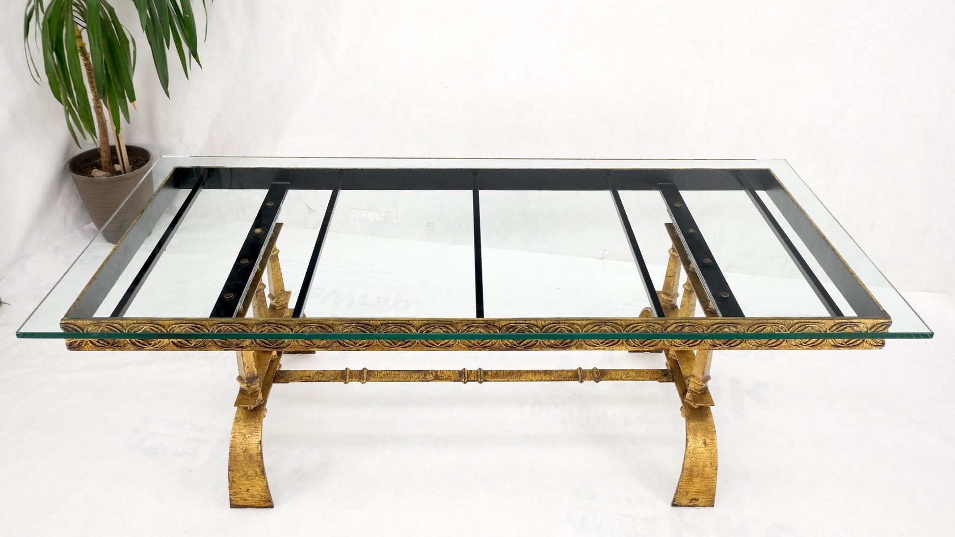 EstablishedLines Heavy Gold Gilt Metal Base Large Rectangle Dining Table Hollywood Regency Mint!
