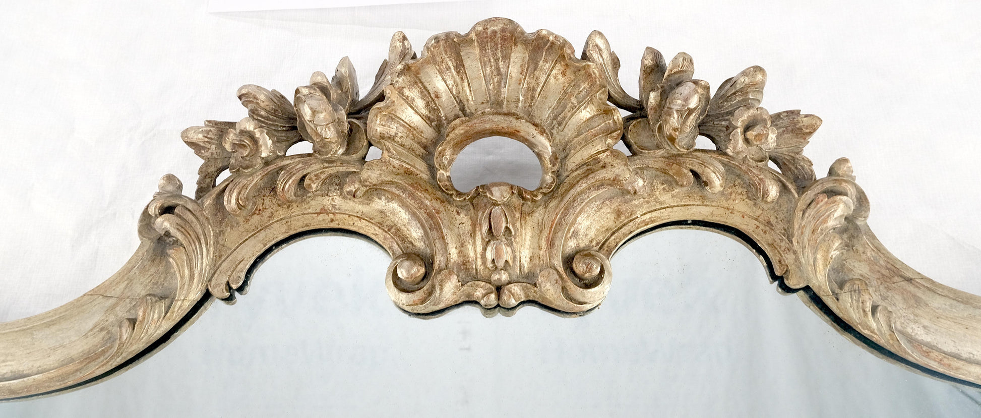 EstablishedLines Fine Craved Silver Gilt Scallop Crown Rectangle Antique Wall Mirror MINT!