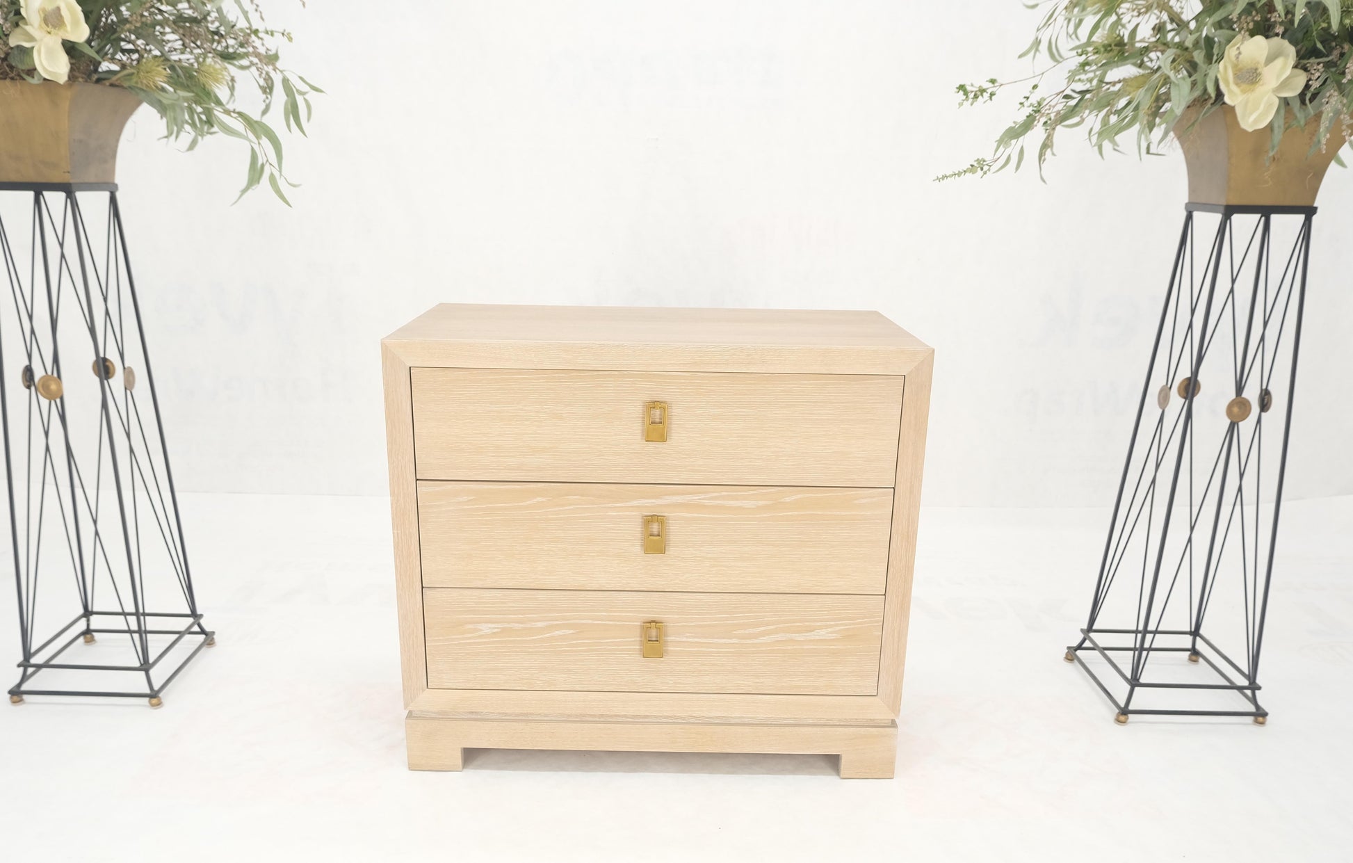 EstablishedLines Three Drawers Brass Drop Pulls Hardware Cerused Oak Bachelor Chest Dresser MINT!