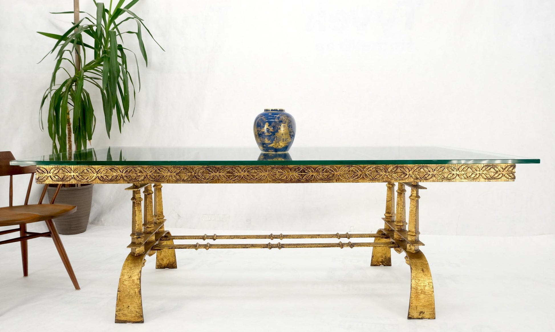 EstablishedLines Heavy Gold Gilt Metal Base Large Rectangle Dining Table Hollywood Regency Mint!