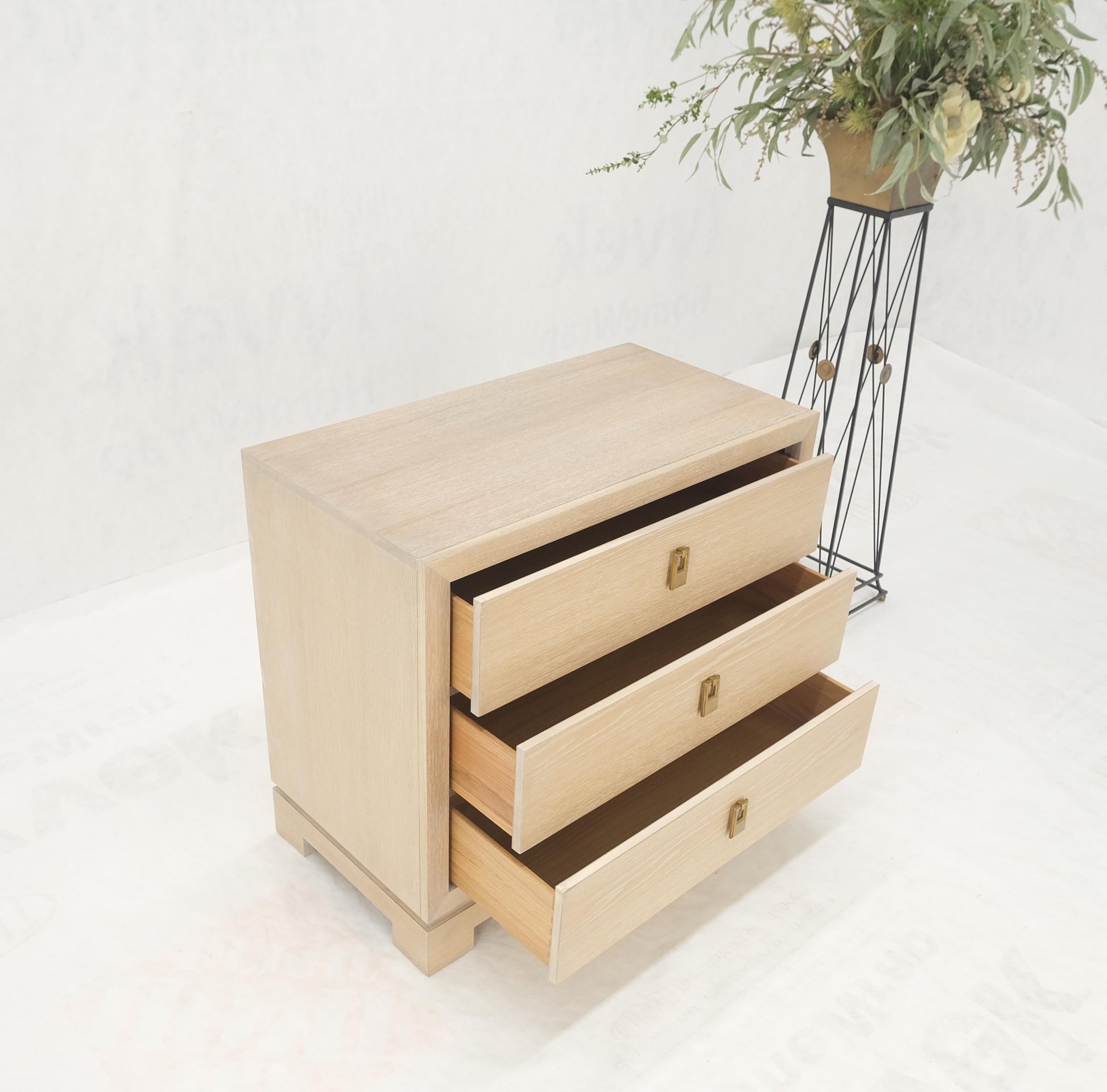 EstablishedLines Three Drawers Brass Drop Pulls Hardware Cerused Oak Bachelor Chest Dresser MINT!