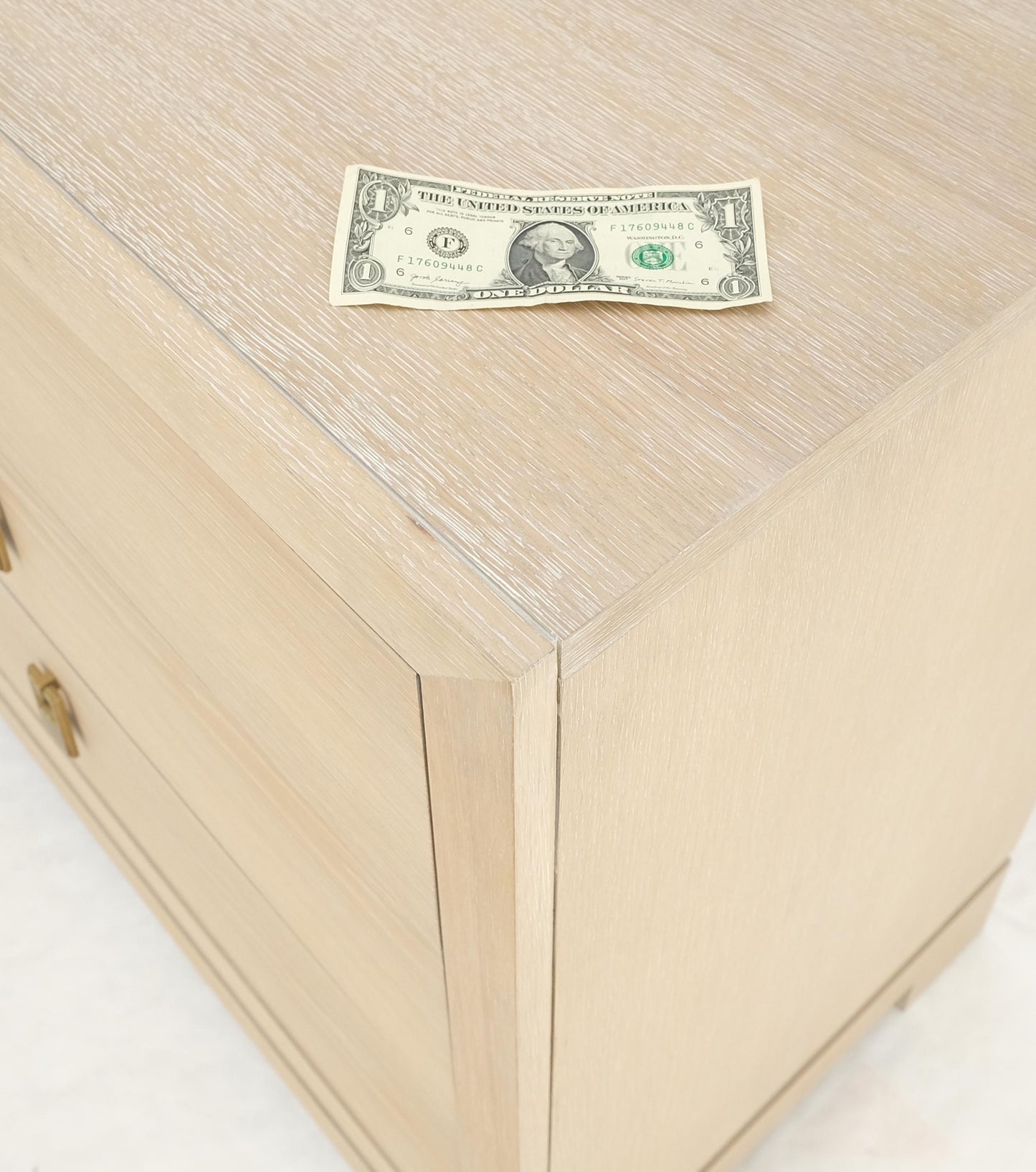 EstablishedLines Three Drawers Brass Drop Pulls Hardware Cerused Oak Bachelor Chest Dresser MINT!