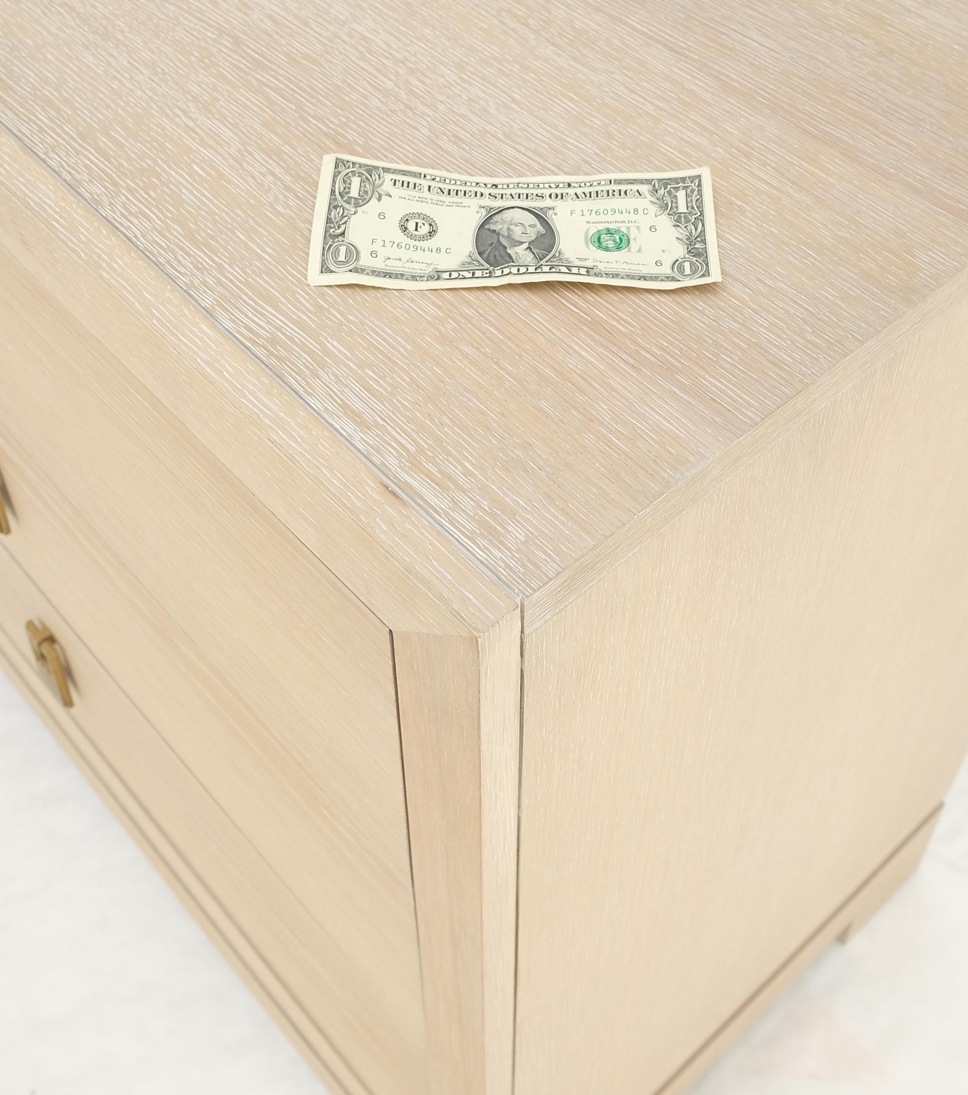 EstablishedLines Three Drawers Brass Drop Pulls Hardware Cerused Oak Bachelor Chest Dresser MINT!
