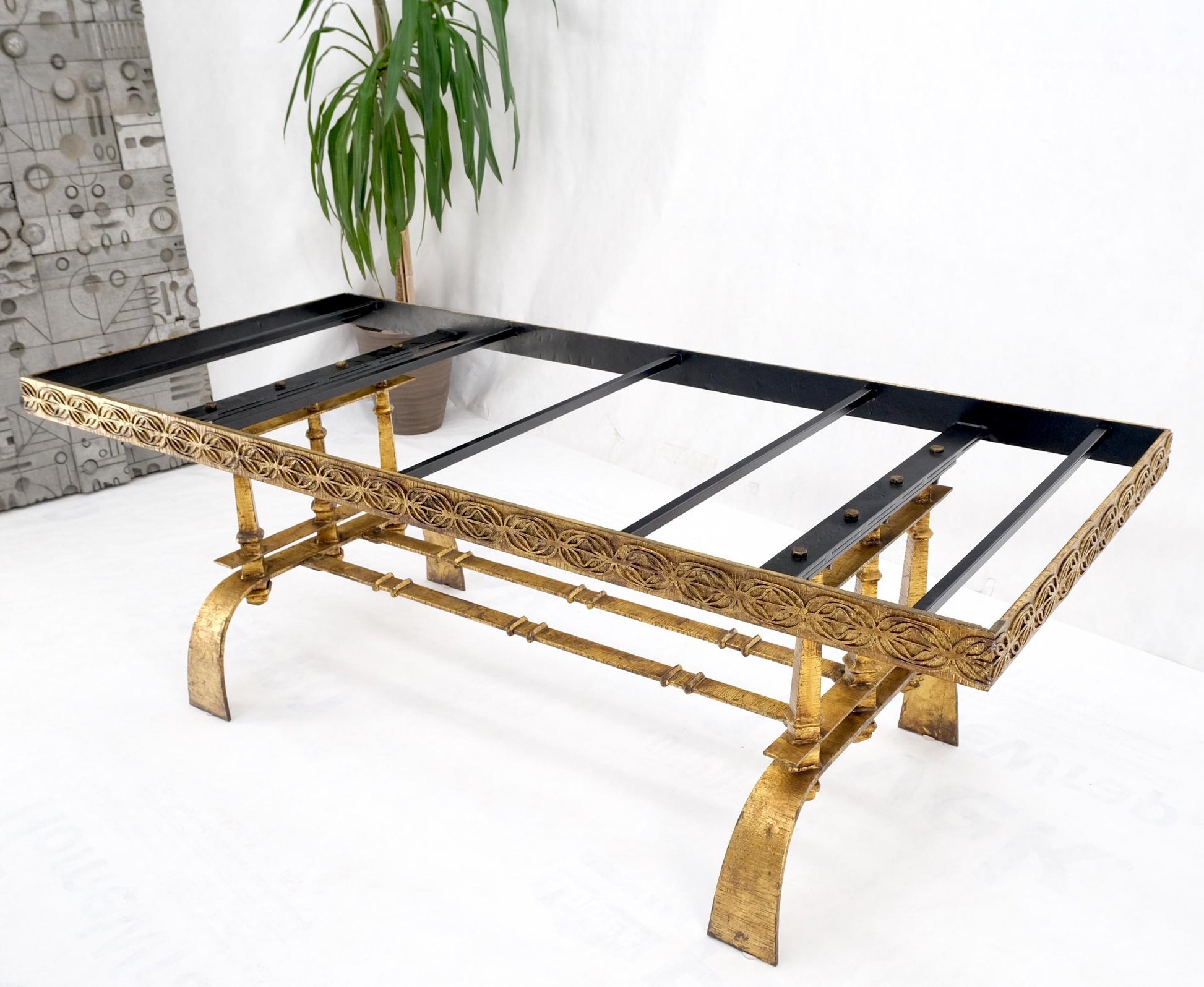 EstablishedLines Heavy Gold Gilt Metal Base Large Rectangle Dining Table Hollywood Regency Mint!