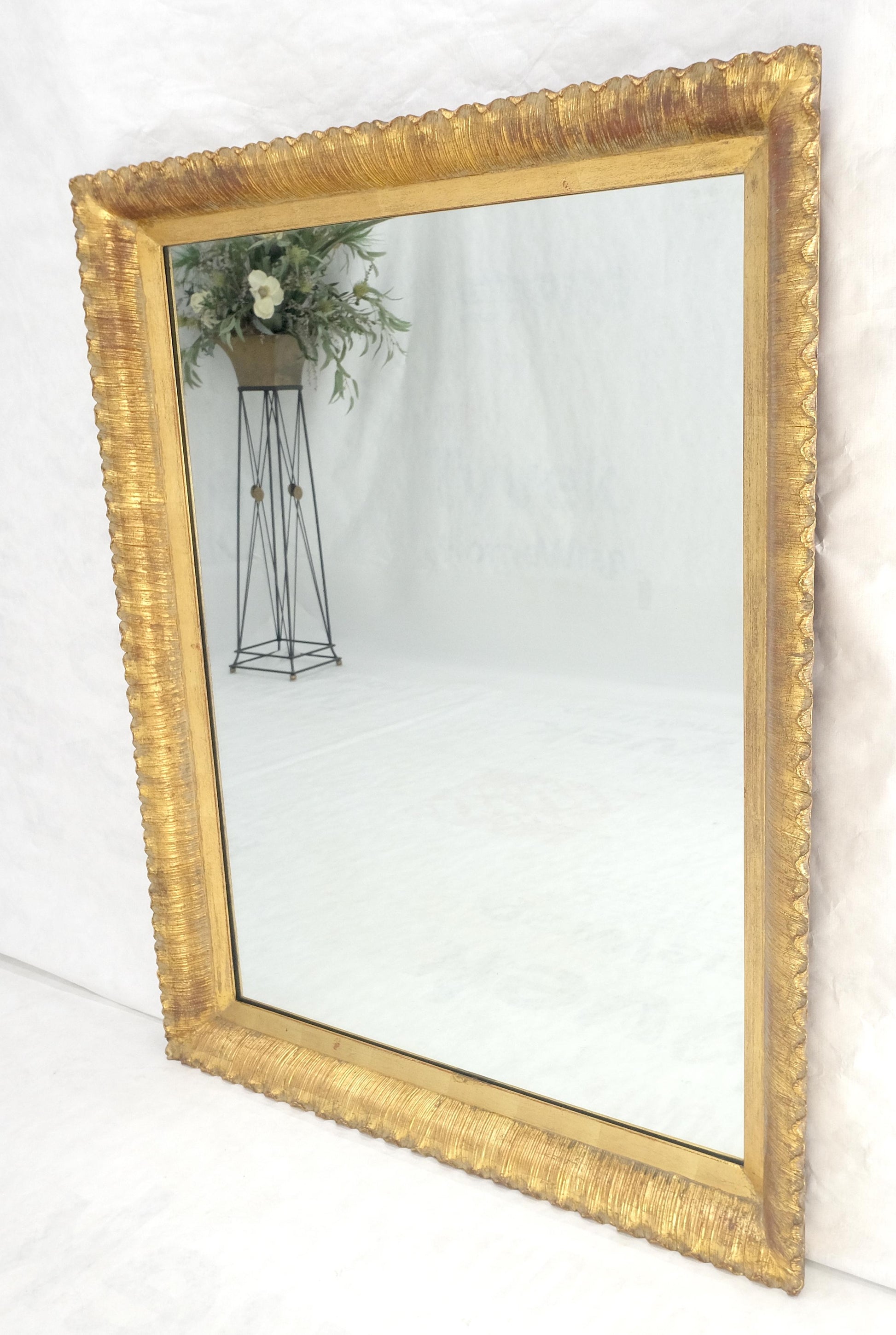 EstablishedLines Scallop Edge 40x50 Carved & Gold Gilt Rectangle Frame c1940s Wall Mirror MInt!