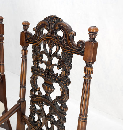 EstablishedLines Pair of Carved Walnut Tall Backs New Upholstery Fireside Arm Side Chairs MINT!