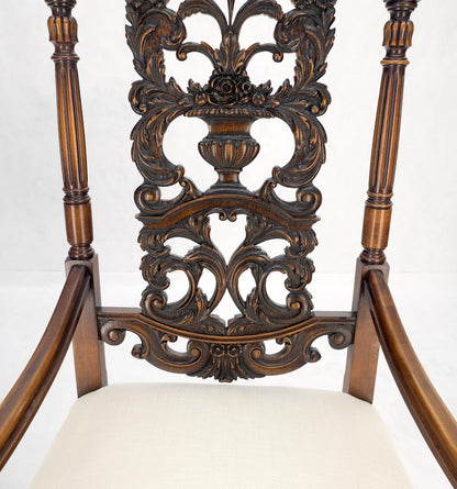 EstablishedLines Pair of Carved Walnut Tall Backs New Upholstery Fireside Arm Side Chairs MINT!