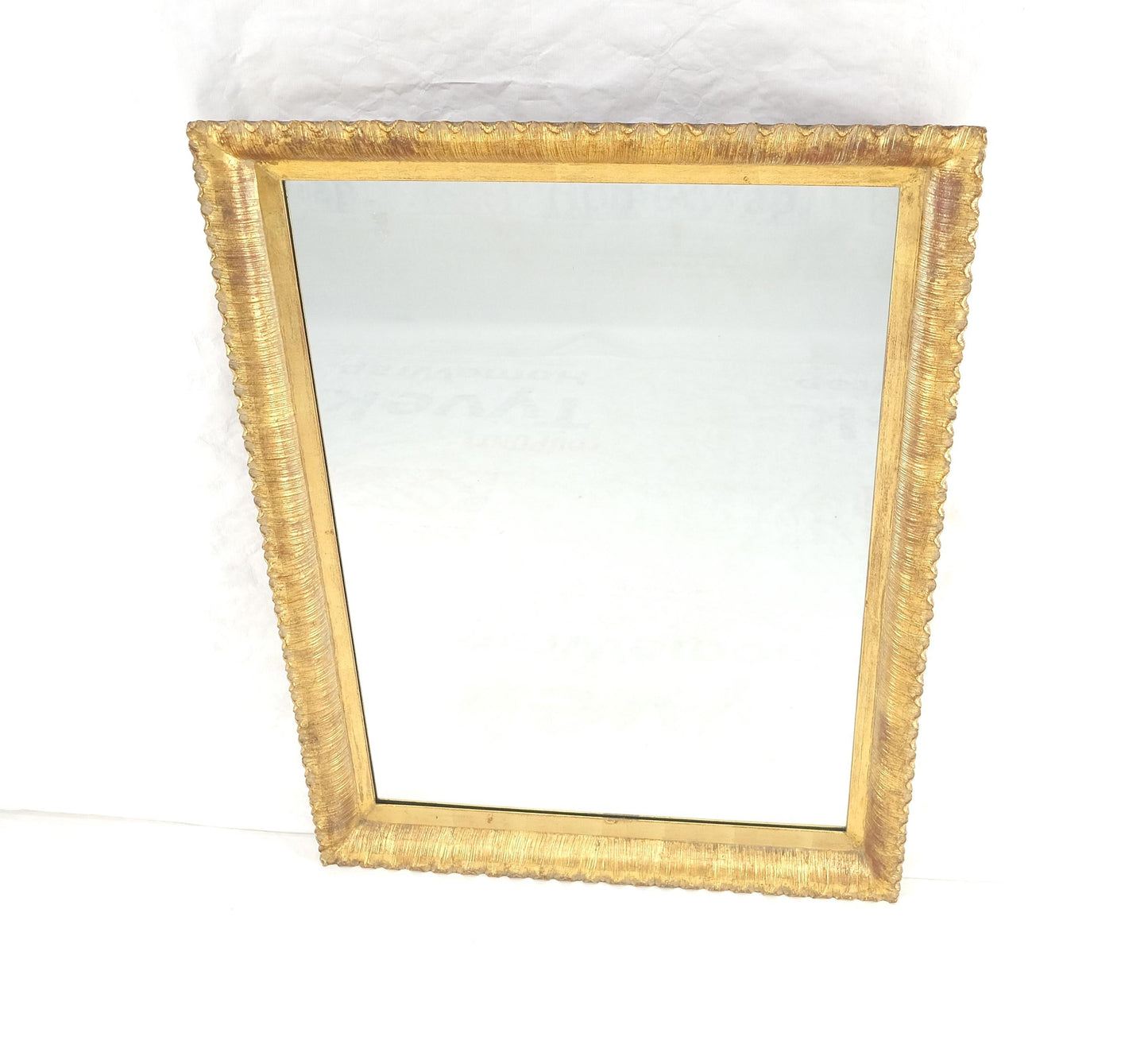 EstablishedLines Scallop Edge 40x50 Carved & Gold Gilt Rectangle Frame c1940s Wall Mirror MInt!