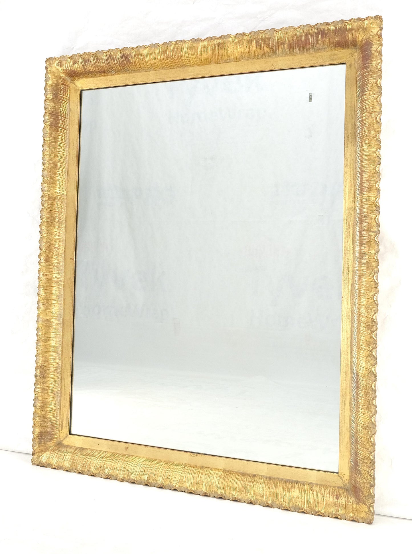 EstablishedLines Scallop Edge 40x50 Carved & Gold Gilt Rectangle Frame c1940s Wall Mirror MInt!