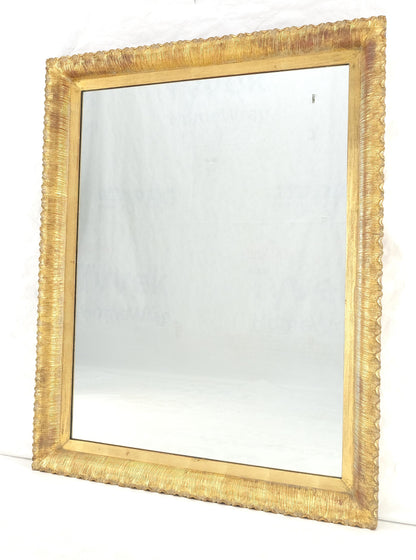 EstablishedLines Scallop Edge 40x50 Carved & Gold Gilt Rectangle Frame c1940s Wall Mirror MInt!