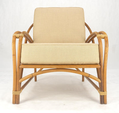EstablishedLines New Golden Linen Upholstery Bamboo Rattan Lounge Chair c1970s