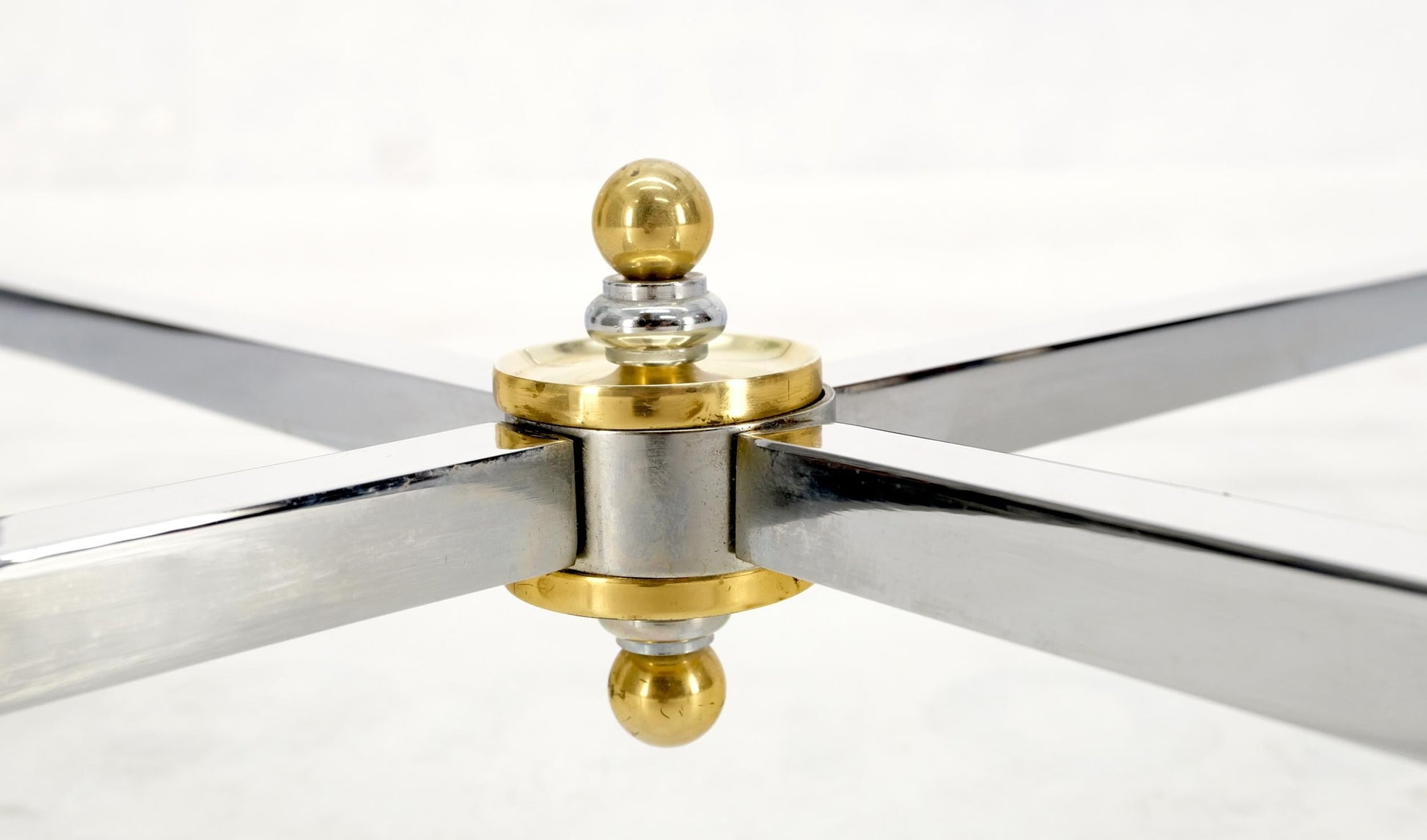 EstablishedLines Brass Hoof Feet Polished Chrome Glass Top Square Coffee Table Mid-Century Modern