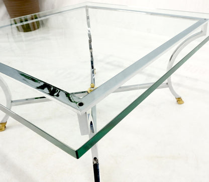 EstablishedLines Brass Hoof Feet Polished Chrome Glass Top Square Coffee Table Mid-Century Modern
