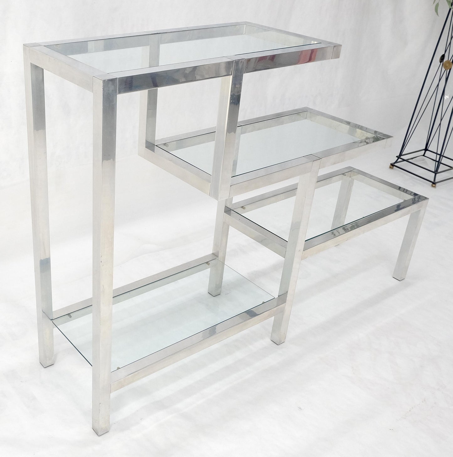 Aluminum & Glass Shelves Step Table Style Etagere Wall Unit