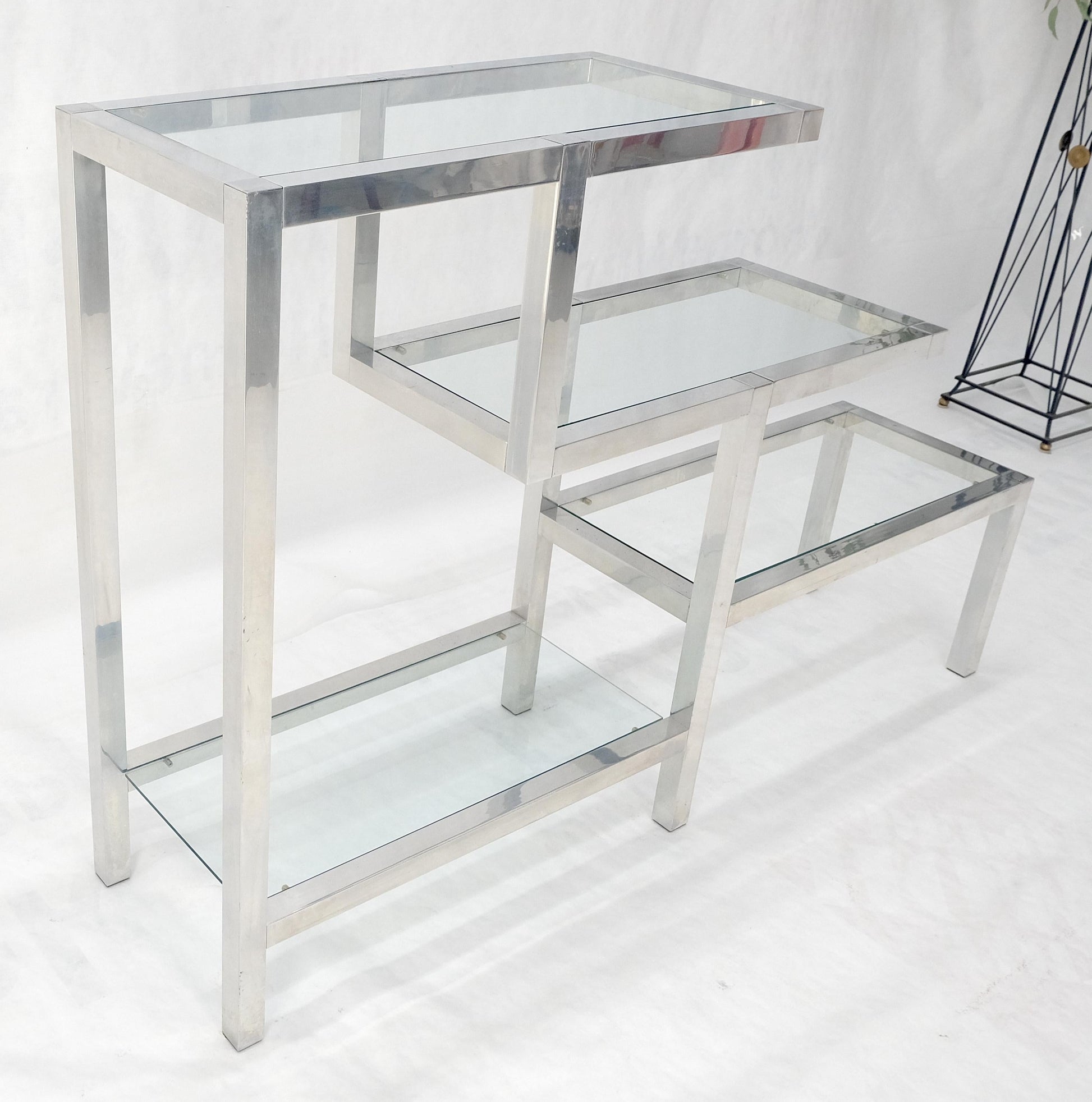 Aluminum & Glass Shelves Step Table Style Etagere Wall Unit