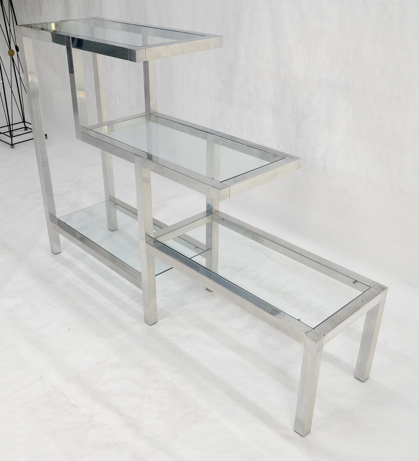 EstablishedLines Aluminum & Glass Shelves Step Table Style Etagere Wall Unit