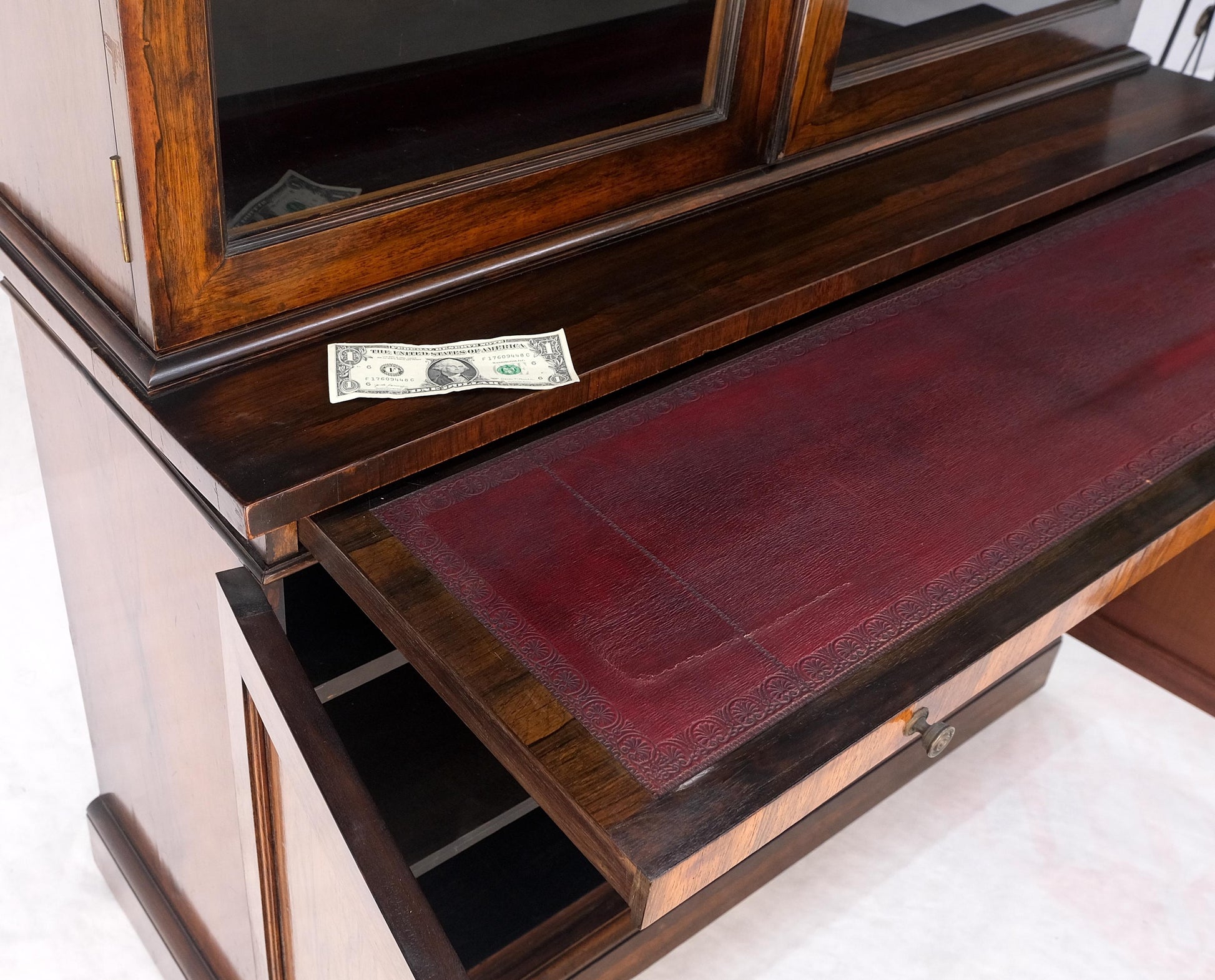 EstablishedLines All Rosewood Double Glass Doors Adjustable Shelves Pull Out Desk Secretary MINT!