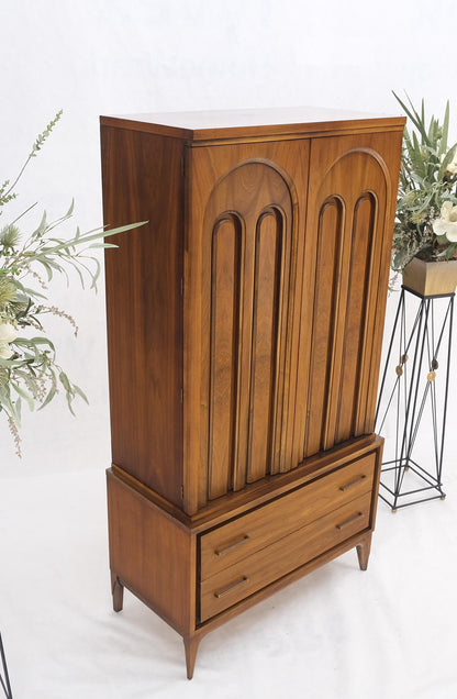 Walnut Mid-Century Modern Highboy Chest Dresser Double Door Compartment