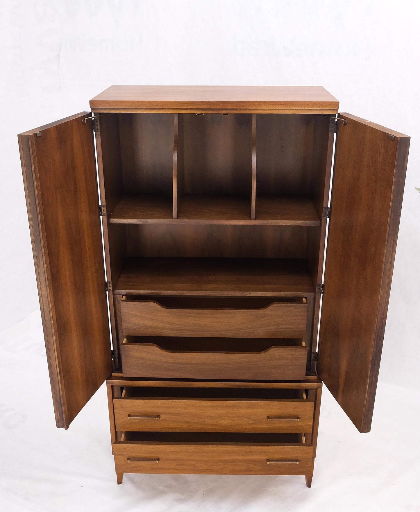 Walnut Mid-Century Modern Highboy Chest Dresser Double Door Compartment