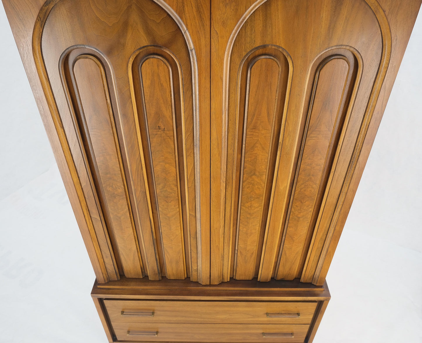 Walnut Mid-Century Modern Highboy Chest Dresser Double Door Compartment