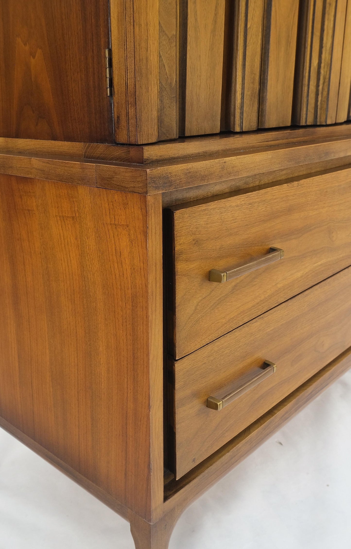 Walnut Mid-Century Modern Highboy Chest Dresser Double Door Compartment