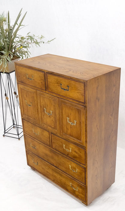 Henredon Mid-Century Modern Campaign Style Highboy Dresser Chest Double Door