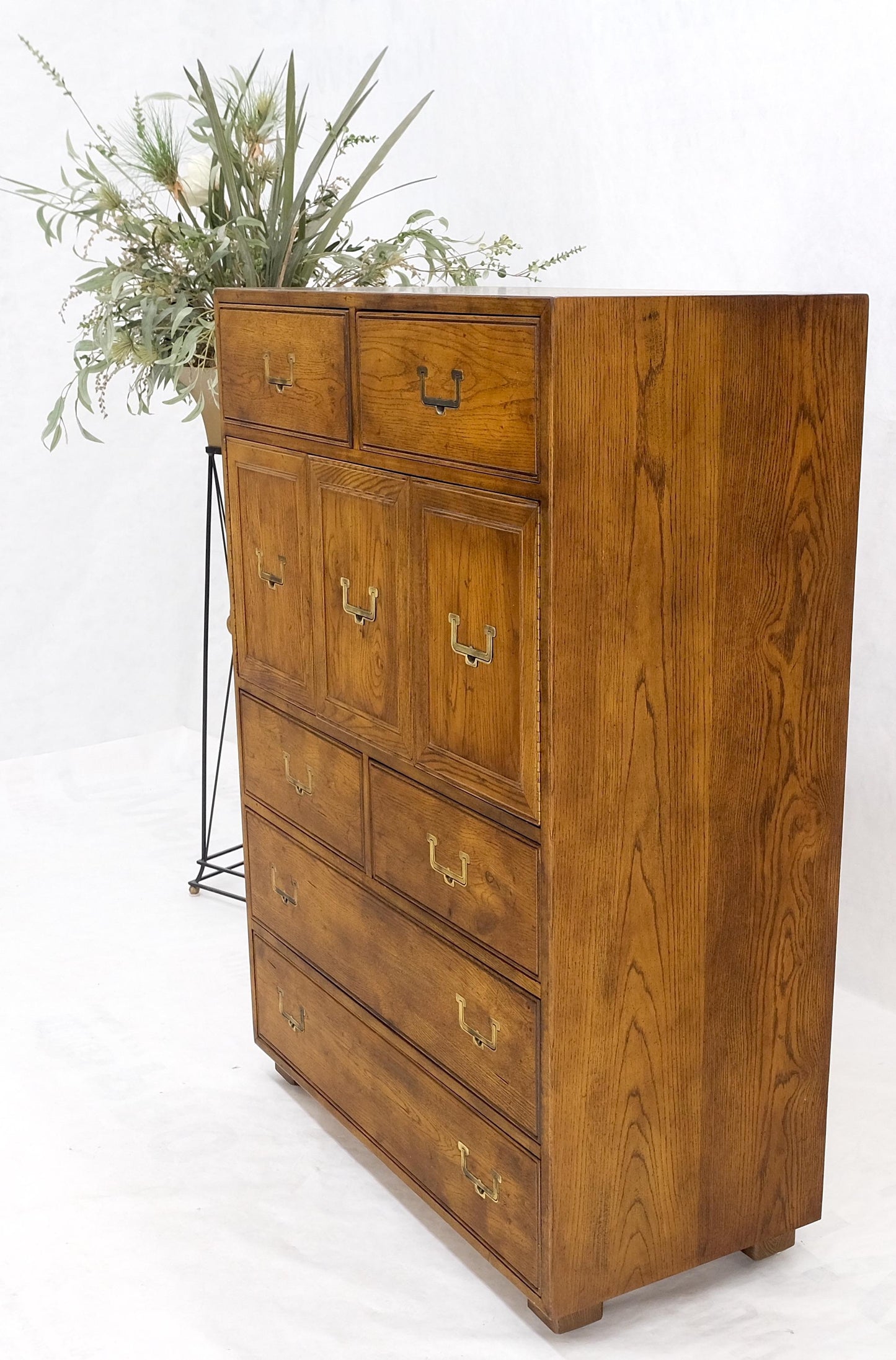 Henredon Mid-Century Modern Campaign Style Highboy Dresser Chest Double Door