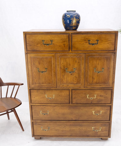 Henredon Mid-Century Modern Campaign Style Highboy Dresser Chest Double Door