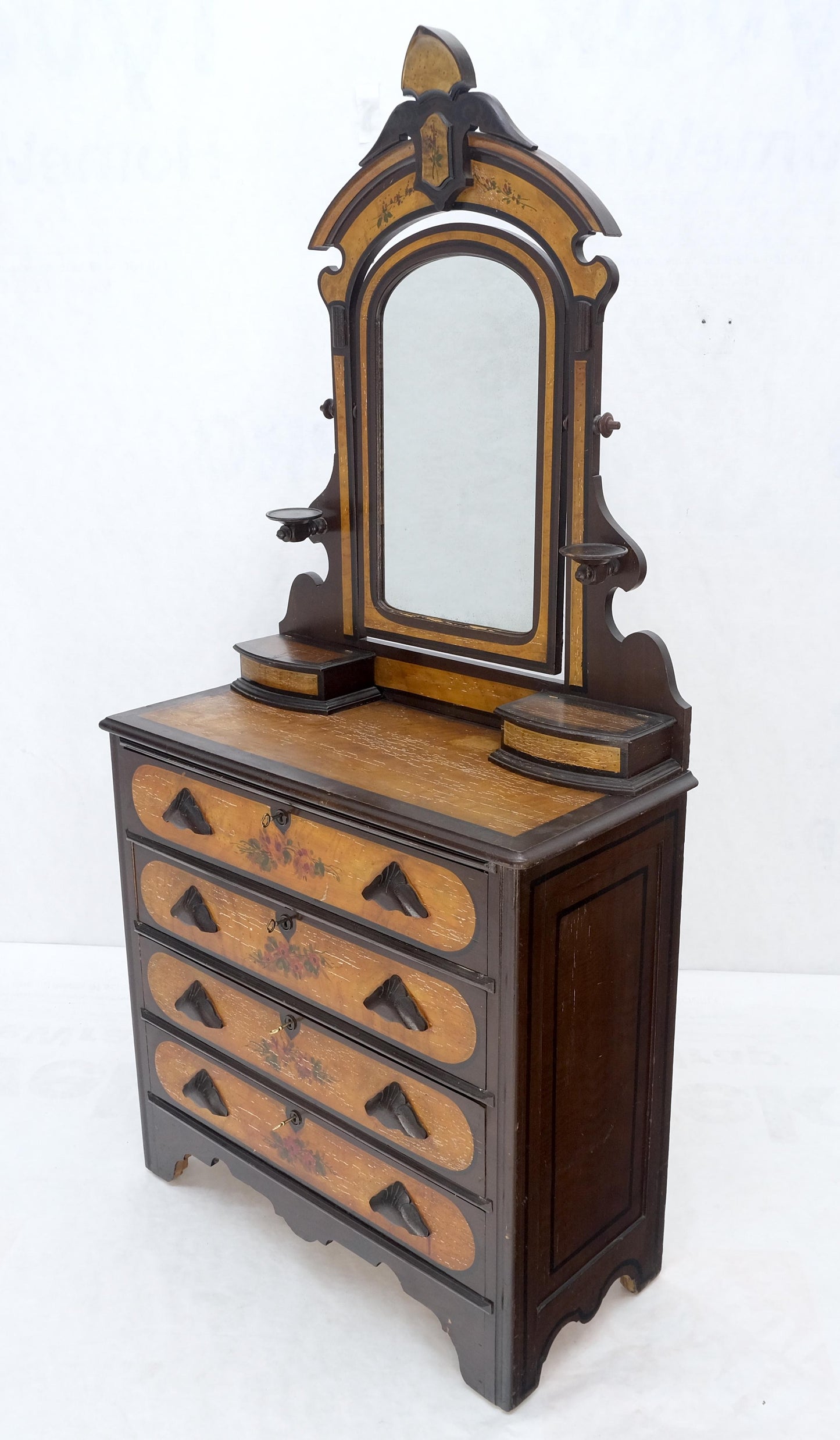 Victorian Painted Bedroom Dresser Mirror King Bed Headboard Rocking Chair Set