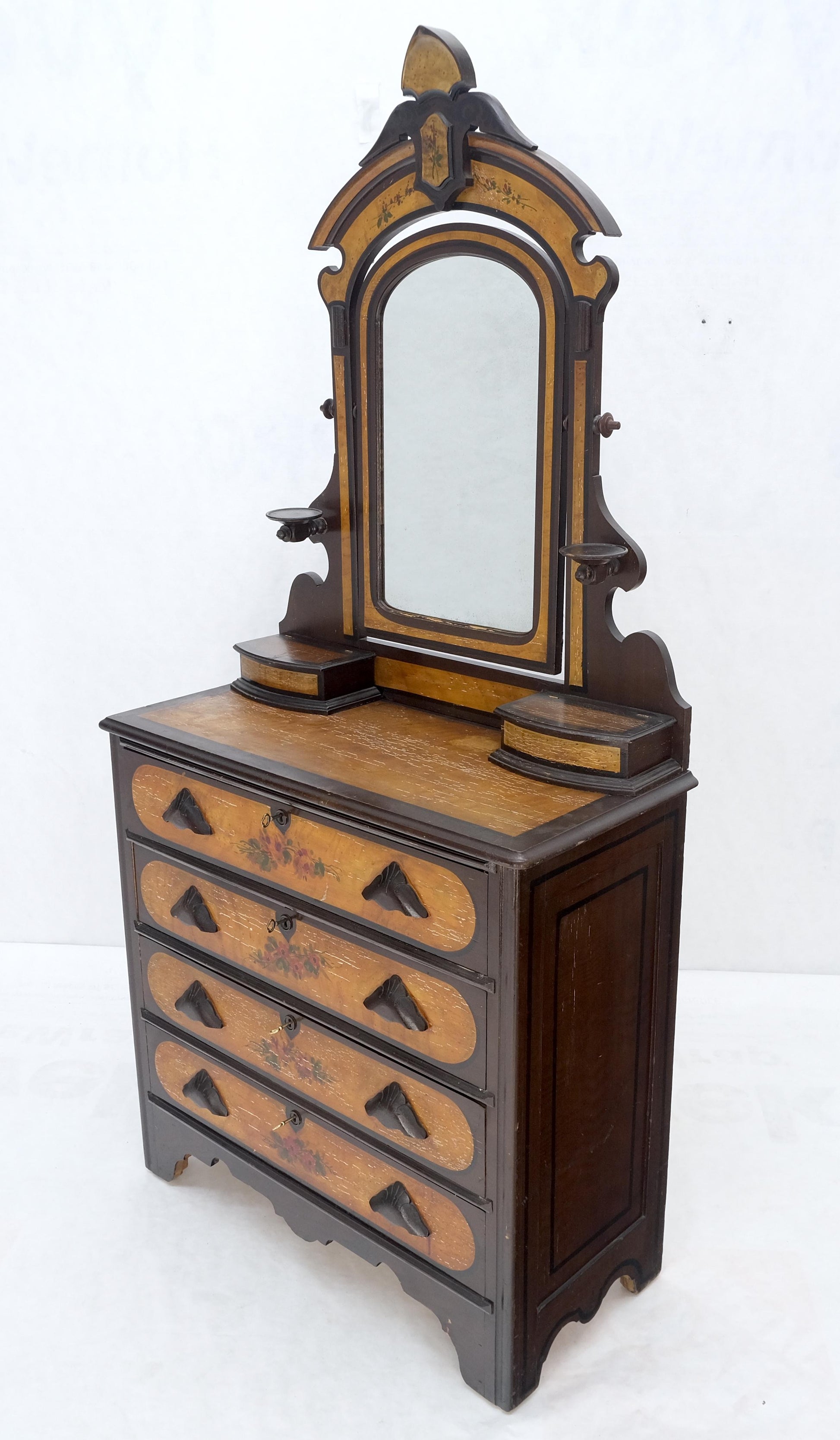 EstablishedLines Victorian Painted Bedroom Dresser Mirror King Bed Headboard Rocking Chair Set