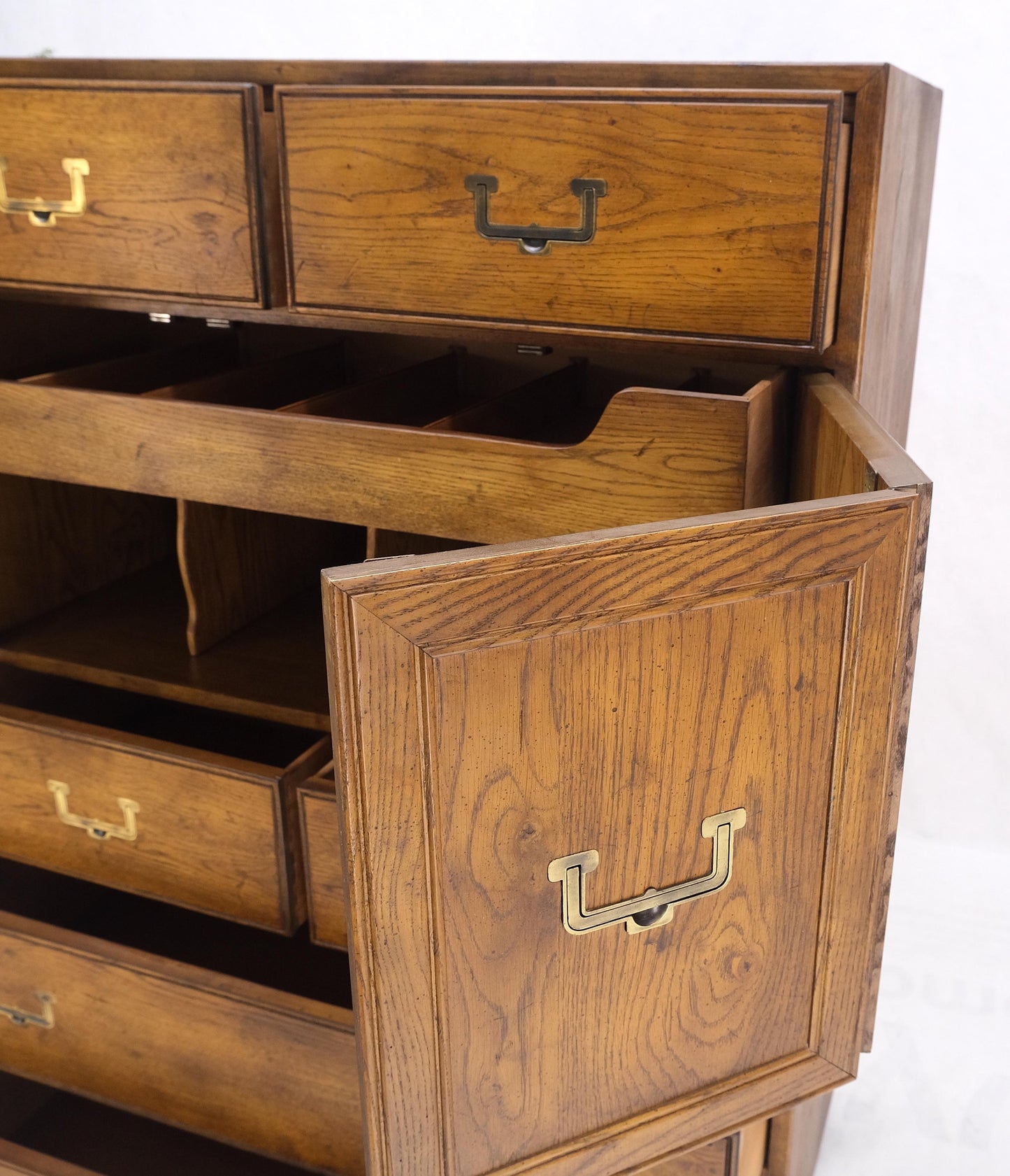 Henredon Mid-Century Modern Campaign Style Highboy Dresser Chest Double Door