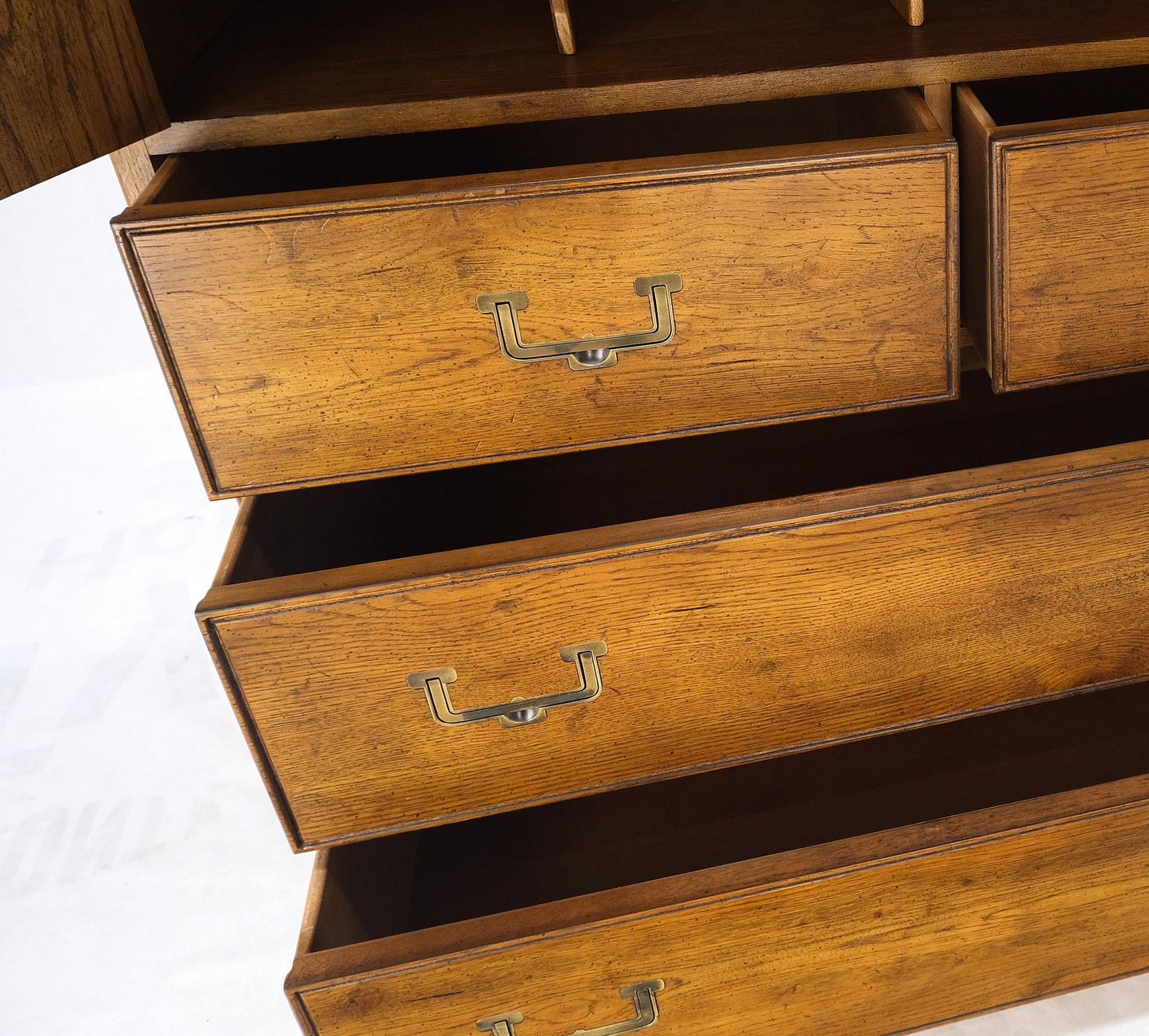 Henredon Mid-Century Modern Campaign Style Highboy Dresser Chest Double Door