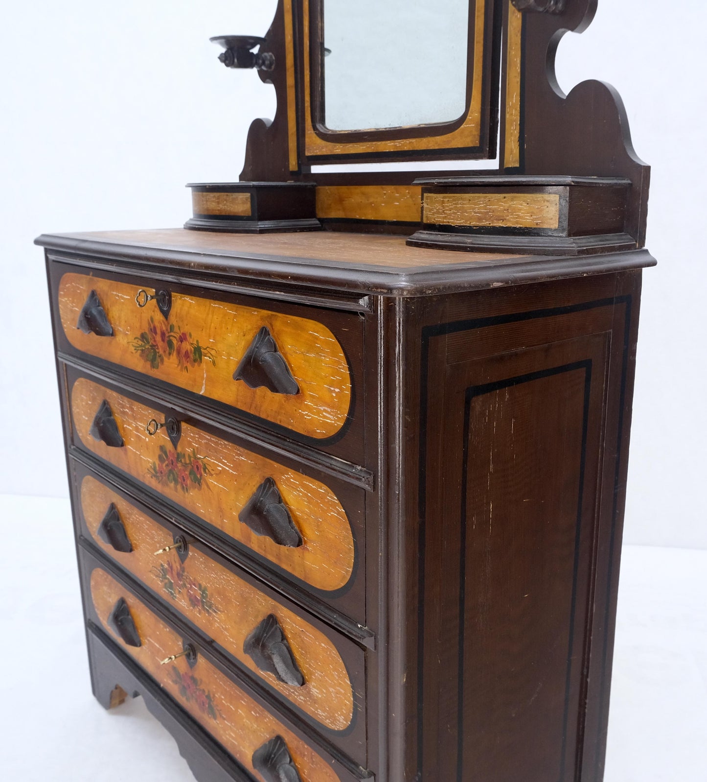 Victorian Painted Bedroom Dresser Mirror King Bed Headboard Rocking Chair Set