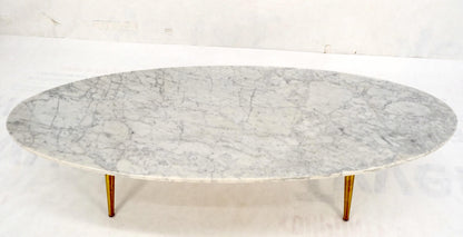 EstablishedLines White Oval Carrara Marble Top Italian Mid-Century Modern Coffee Table Brass Legs