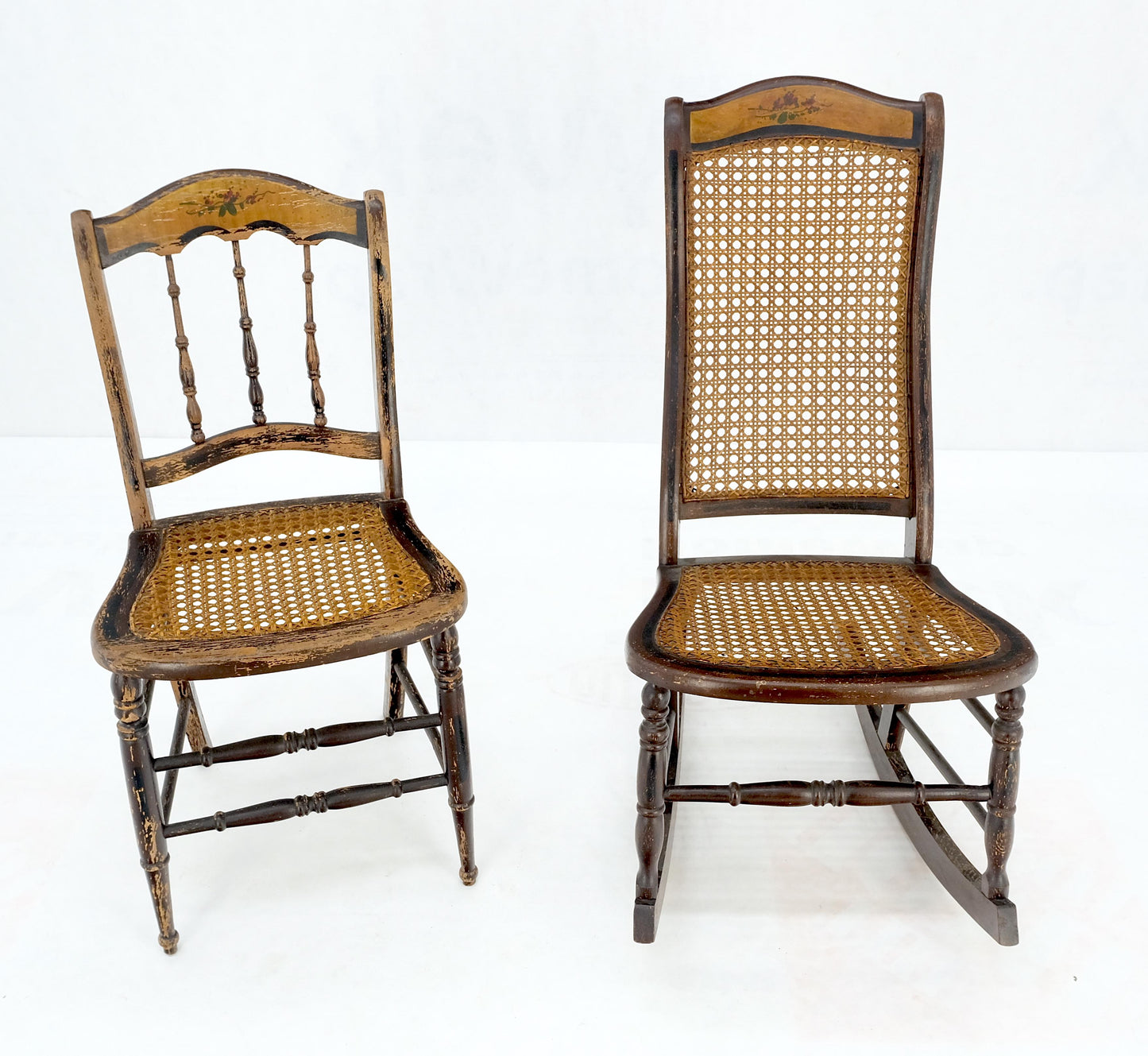Victorian Painted Bedroom Dresser Mirror King Bed Headboard Rocking Chair Set