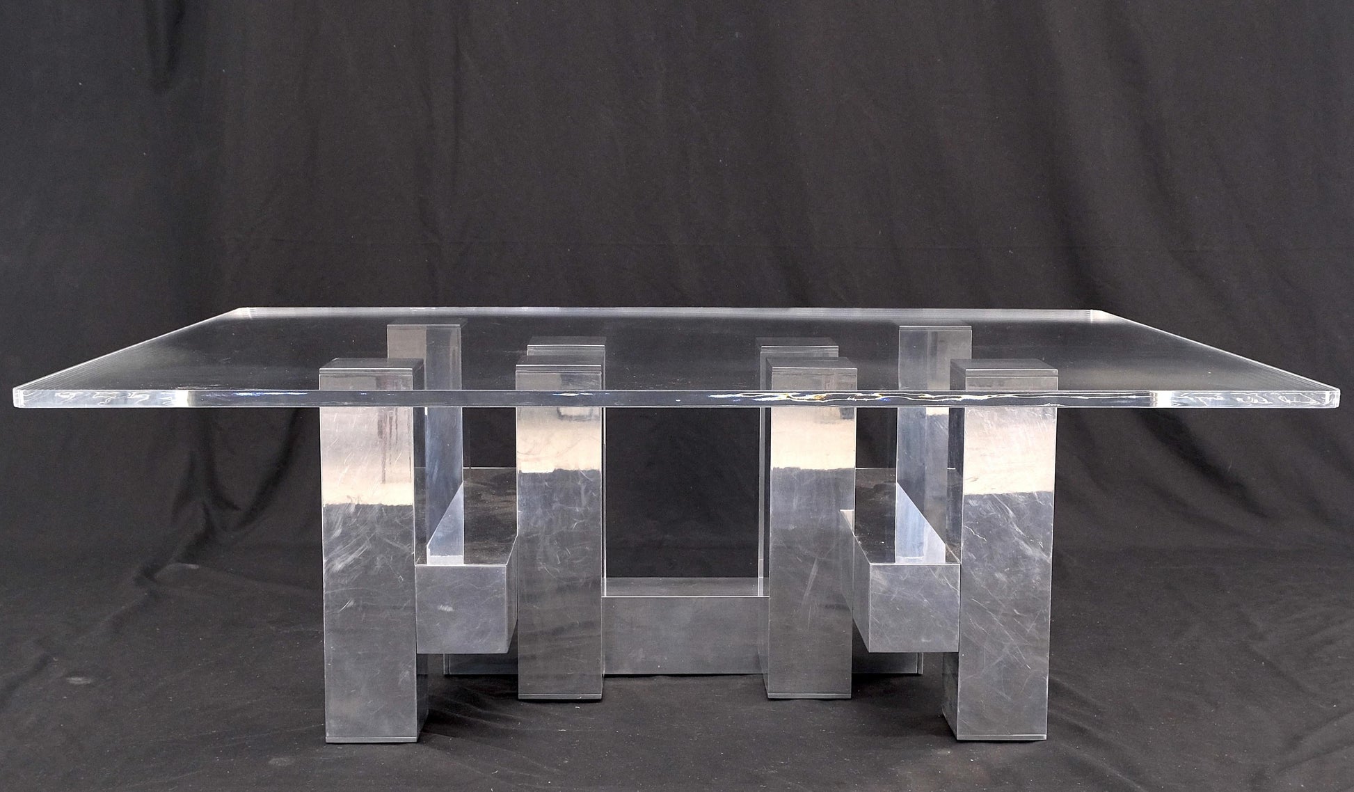 EstablishedLines Cityscape Aluminum Base Lucite Rectangle Top Rounded Corners Coffee Table