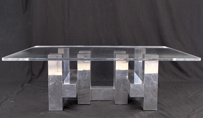 EstablishedLines Cityscape Aluminum Base Lucite Rectangle Top Rounded Corners Coffee Table
