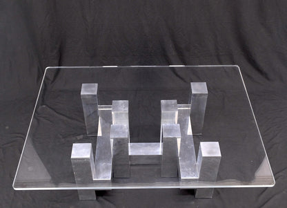 EstablishedLines Cityscape Aluminum Base Lucite Rectangle Top Rounded Corners Coffee Table