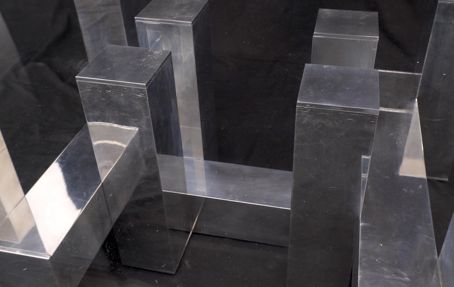 EstablishedLines Cityscape Aluminum Base Lucite Rectangle Top Rounded Corners Coffee Table