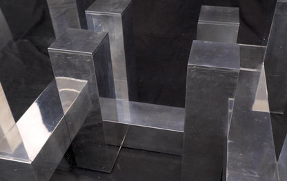 EstablishedLines Cityscape Aluminum Base Lucite Rectangle Top Rounded Corners Coffee Table